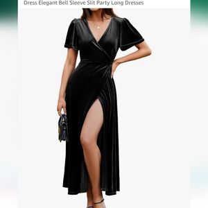 Womens black velvet maxi dress tops high slit